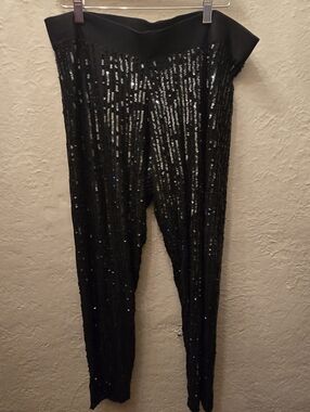 Black Sequin Pants High Waisted Stretch Sparkle Party Disco Glam
